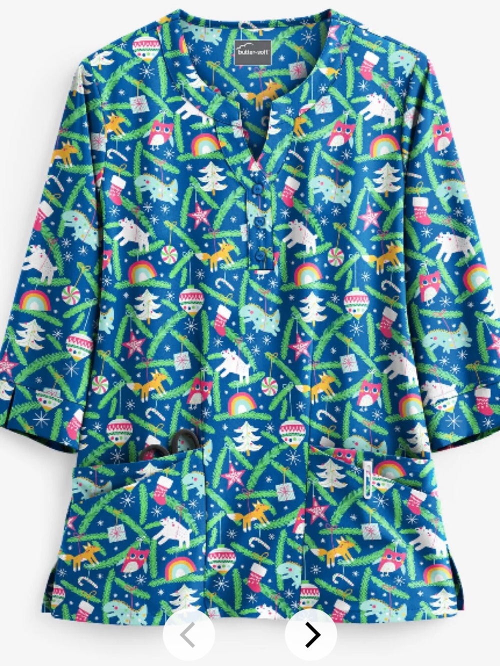Uniform Advantage holiday Christmas Scrub top 3/4 sleeve size XL.